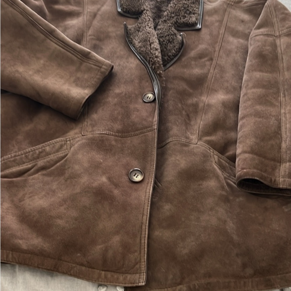 Brown Suede Men Jacket/Great coat in leather and wool